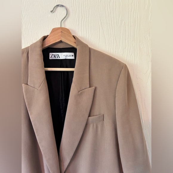 Zara Oversized Tan Single Button Blazer Suit Jacket - Picture 5 of 12
